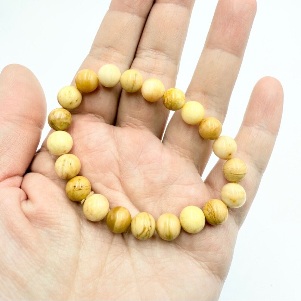 Yellow Serpentine Beaded Bracelet Natural Stone Stretch Bracelet
